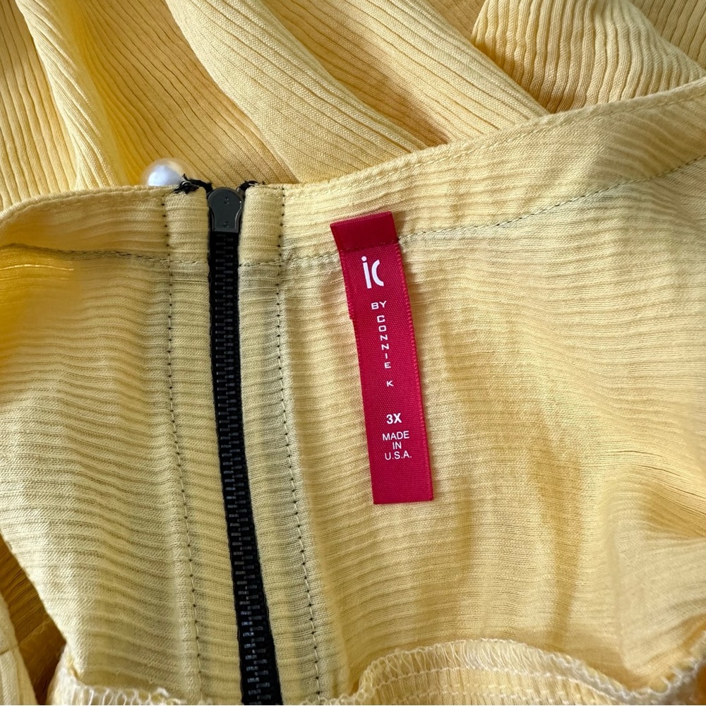 IC By Connie K Yellow Lagenlook Art To Wear Top Blouse Pearl Zip Women's 3X - Picture 4 of 5